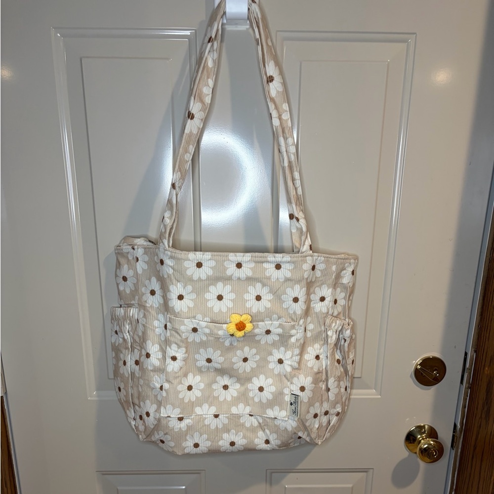 Miss Adola Daisy Print Corduroy Tote Bag | Cottagecore Floral Shoulder Bag | New